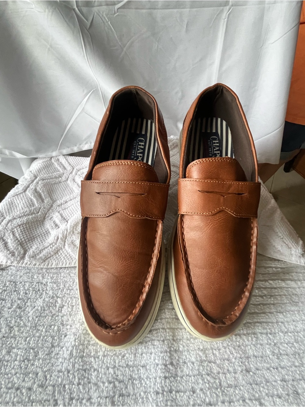Chaps Brown Leather Slip-On Loafers for Men Size 10.5